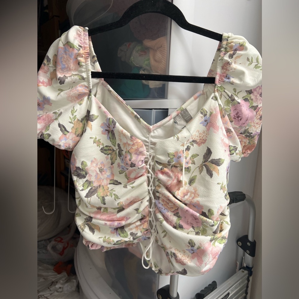NWT ASOS Design Puff Sleeve Corset Top Floral UK 16 US 12 Large XL